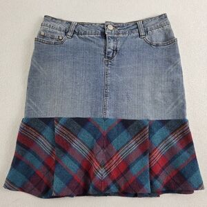 Thalia Sodi Plaid and Denim Skirt Blue Pink Women's 7/8